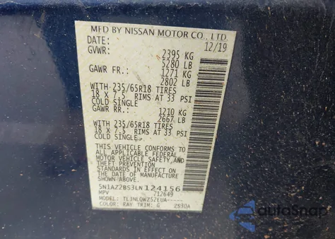 2020 Nissan Murano Sv Intelligent Awd z USA, uszkodzony, nr VIN 5N1AZ2BS3LN124156